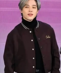BTS Jimin Letterman Brown Varsity Jacket