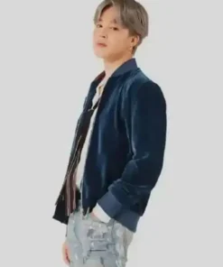 BTS Jimin Velvet Blue Bomber Jacket
