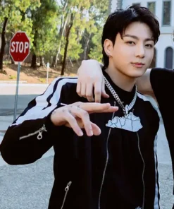 BTS Jungkook 3D Ft Black Track Jacket
