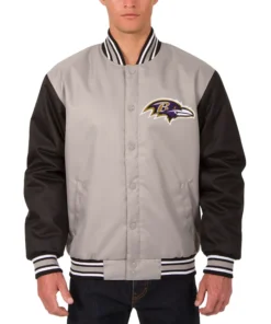 Baltimore Ravens Poly Twill Grey Varsity Jacket