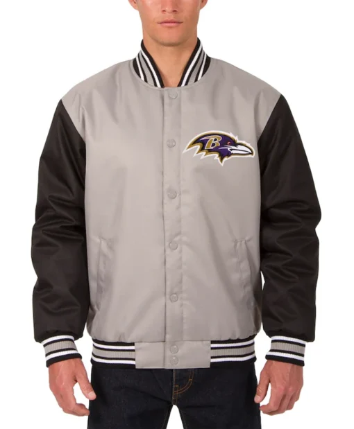Baltimore Ravens Poly Twill Grey Varsity Jacket