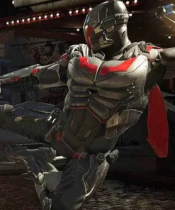 Batman Video Game Injustice 2 Red Logo Grey Leather Jacket