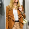 Beth Behrs TV Series 2 Broke Girls Caroline Channing Brown Leather Jacket