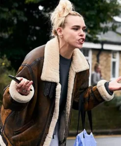 Billie Piper TV Series I Hate Suzie Pickles Season 01 Episode 07 Brown Shearling Fur Leather Jacket For Sale
