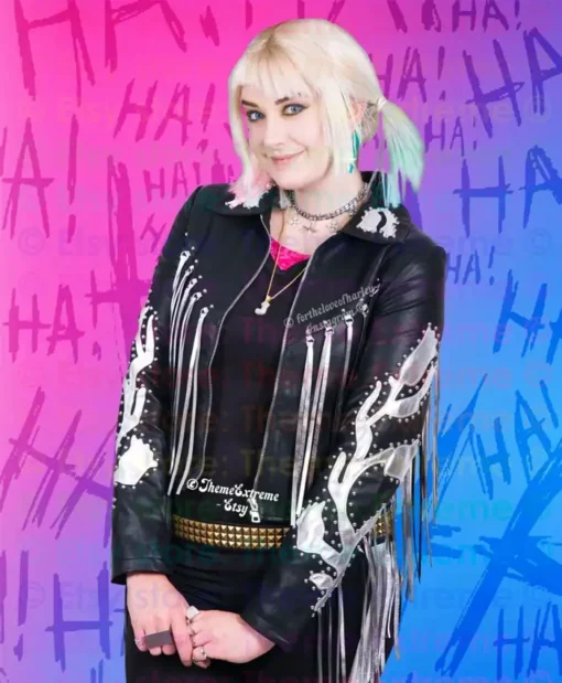 Birds Of Prey Harley Quinn Fringe Black Leather Jacket
