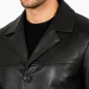 Black 3 4 Quarter Length Leather Coat For Mens