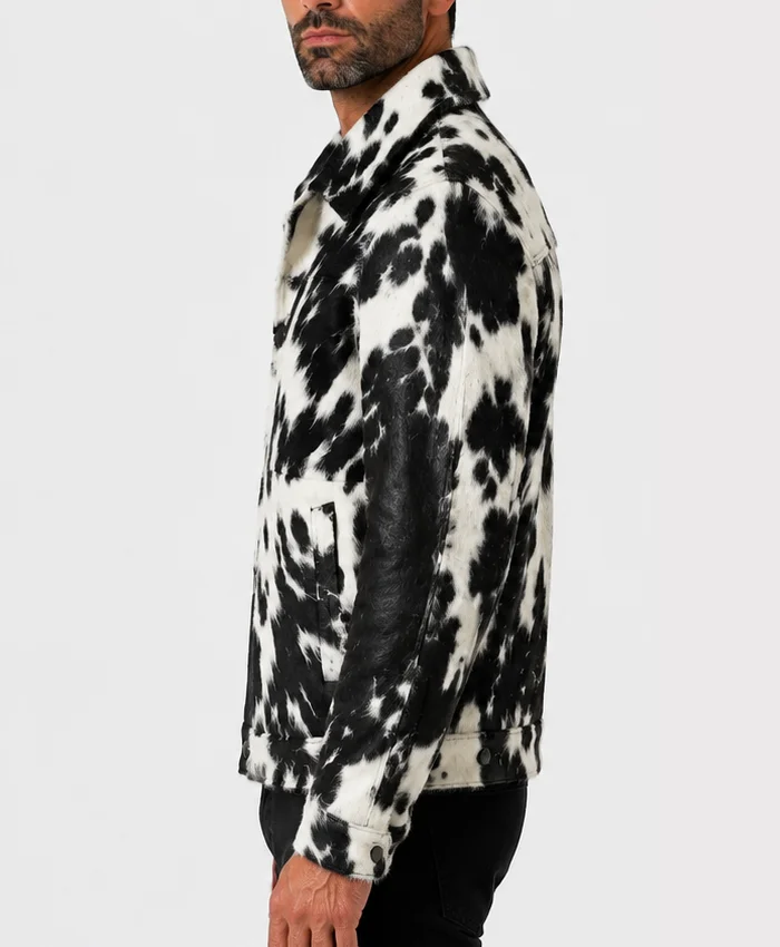 Black And White Cowhide Skin Fur Jacket