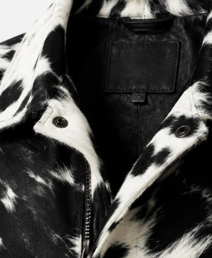 Black And White Leather Cowhide Skin Fur Jacket