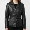 Belted Women Leather Jacket Soft Black