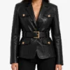 Black Biker Blazer Jacket For Womens