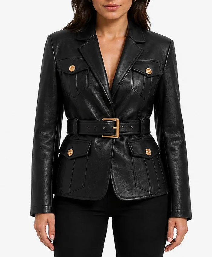 Black Biker Blazer Jacket For Womens