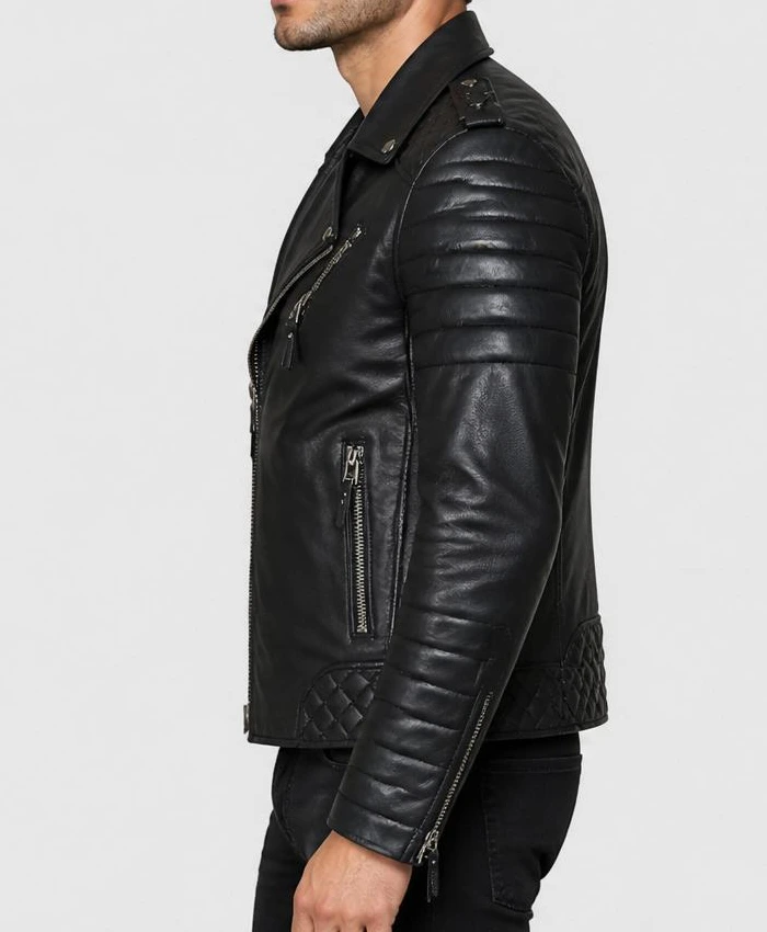 Black Kay Michael Quilted Leather Jackets