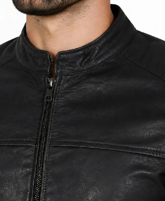 Black Leather Biker Jacket For Men
