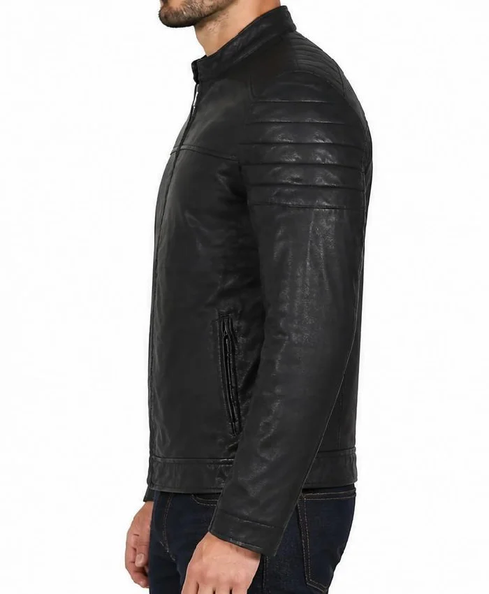 Black Leather Biker Jacket For Mens