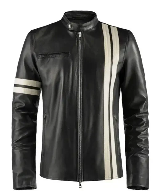 Black Leather Driver Jacket- Cafe racer Style