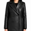 Black Leather Pea Coat For Womens