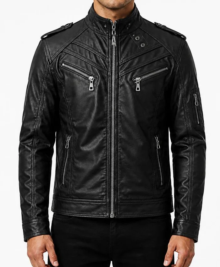 Black Slim Fit Mens Biker Jacket