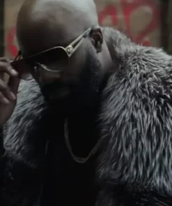 Black and Blue Mike Colter Black Leather Darius Shearling Fur Coat