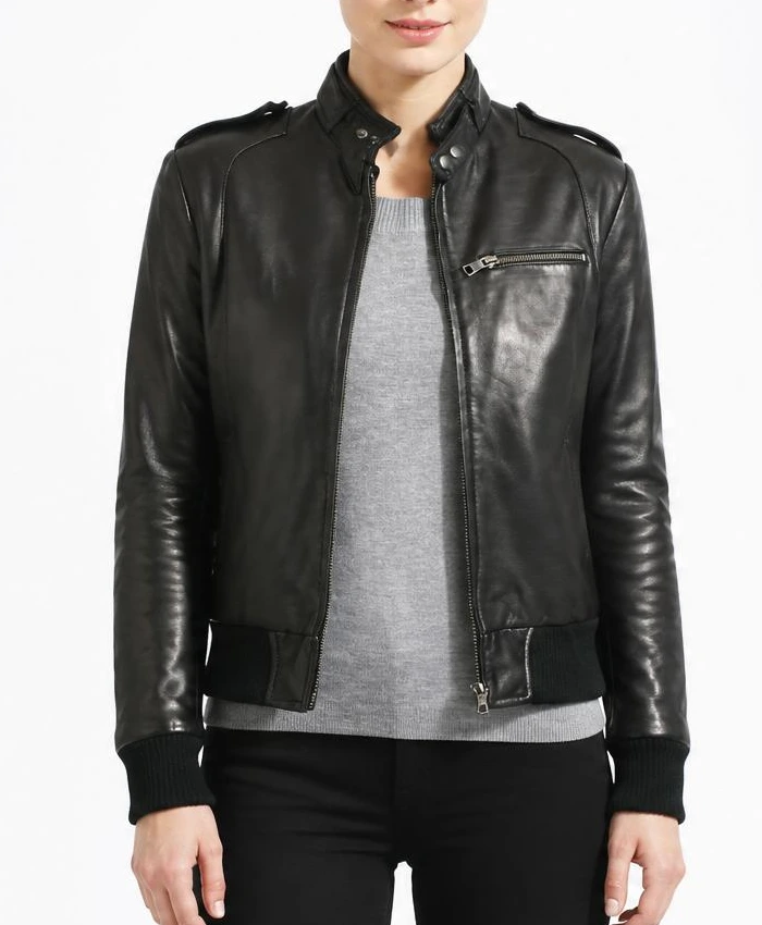 Bomber Leather Black Jackets Womens