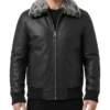 Buy Now Bradford Bomber Shearling Black Leather Jacket for Men