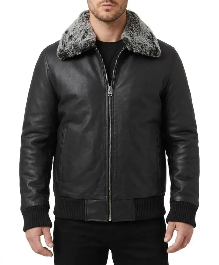 Buy Now Bradford Bomber Shearling Black Leather Jacket for Men