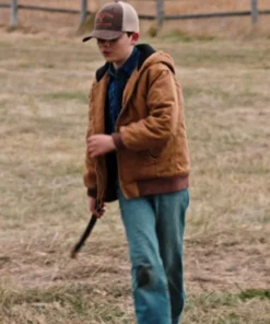 Brecken Merrill TV Series Yellowstone Tate Dutton Season 04 Brown Hooded Bomber Jacket