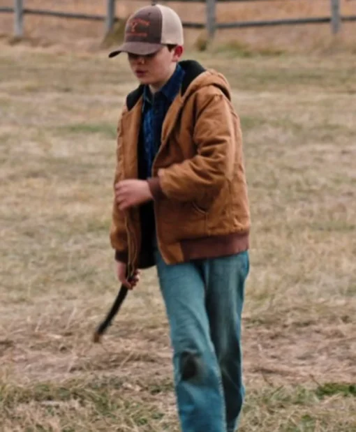 Brecken Merrill TV Series Yellowstone Tate Dutton Season 04 Brown Hooded Bomber Jacket