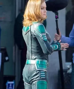 Brie Larson Captain Marvel Carol Danvers Green Leather Jacket