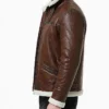 Brown Belted Leather Shearling Jacket For Men