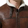 Brown Belted Leather Shearling Jacket For Mens