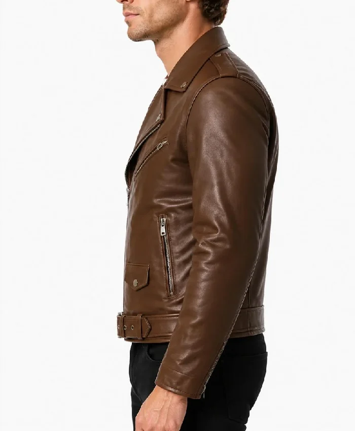 Brown Brando Style Biker Jacket For Mens