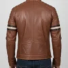 Cognac Racer With Stripes Leather Brown Jacket