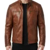 Brown Distressed Cafe Racer Mens Vintage Motorcycle Biker Leather Jacket