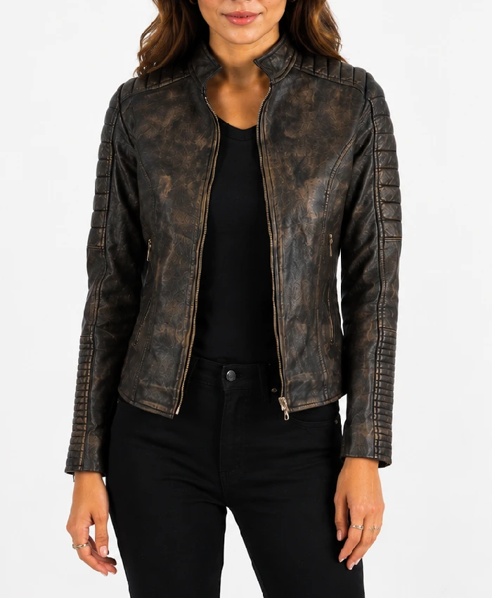 Brown Quilted Distressed Jacket