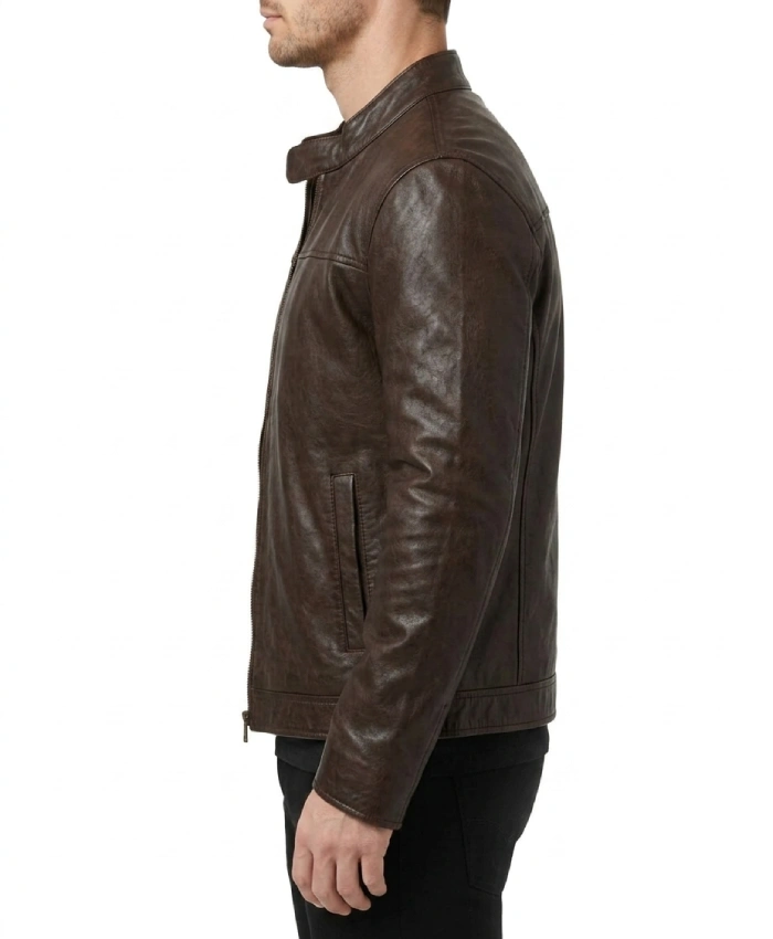 Men Brownish Classic Leather Jacket