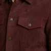 Mens Burgundy Trucker Suede Leather Jacket