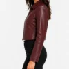 Women Burgundy Genuine Leather Jacket for sale