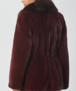 Burgundy and Brown Sofia Mink Fur Luxurious Sable Collar Coat For Sale