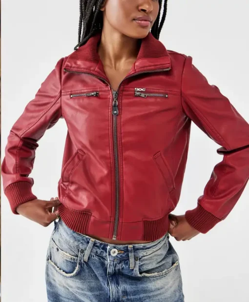Busby BDG Ronnie Red Faux Flight Bomber Jacket
