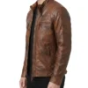 Distressed Leather Jacket Classic Diamond in Brown