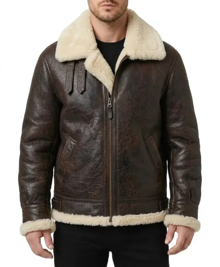 Colin Aviator SF Shearling Brown Fur Collar Leather Jacket