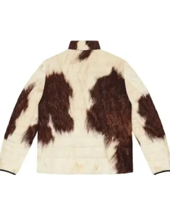 Buy Cowhide Fur Brown And White Print Puffer Jacket For Men And Women