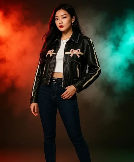 Buy Diddi Moda Bow Black Leather Jacket For Women