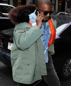 Buy Kanye West Olive Green Parka Cotton Jacket For Sale