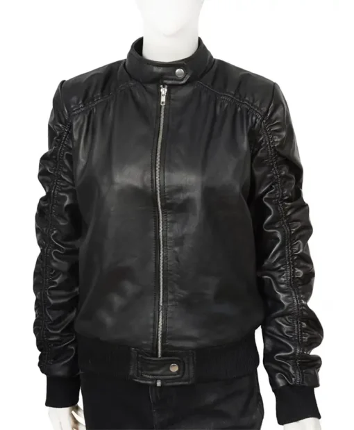 Buy Krma Jade Black Bomber Leather Jacket