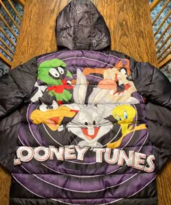 Buy Looney Tunes Puffer Black Printed Jacket For Men And Women