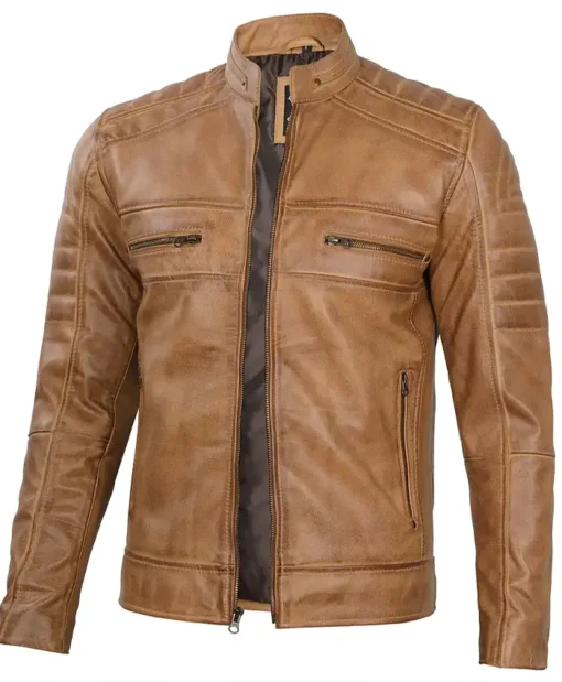 Buy Matthew J Men Cafe Racer Camel Brown Leather Jacket