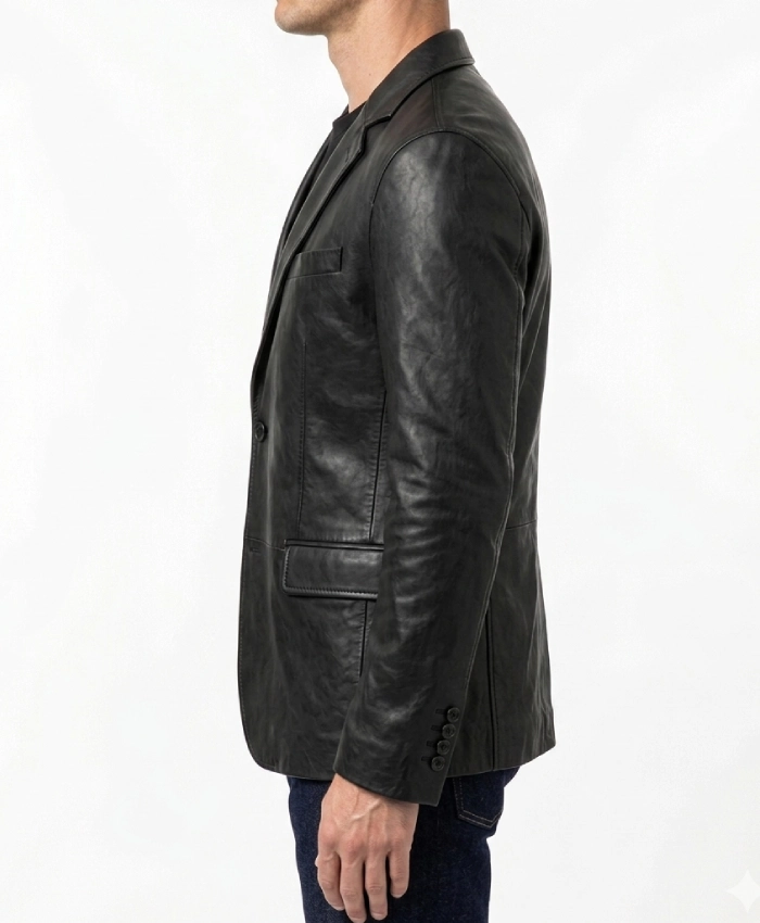 Men Polo Leather Black Blazer