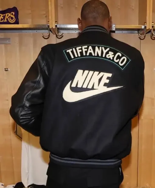 Buy Mens and Womens Black Tiffany and Co X Nike Varsity Bomber Jacket with Leather Sleeves