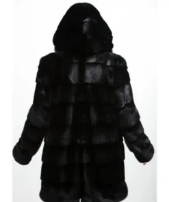 Buy Now Carol Mink Fur Black Hooded Long Zipper Coat For Sale